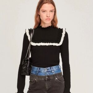 Sandro XS New Without Tags Black and White Ruffled Long Sleeve Top